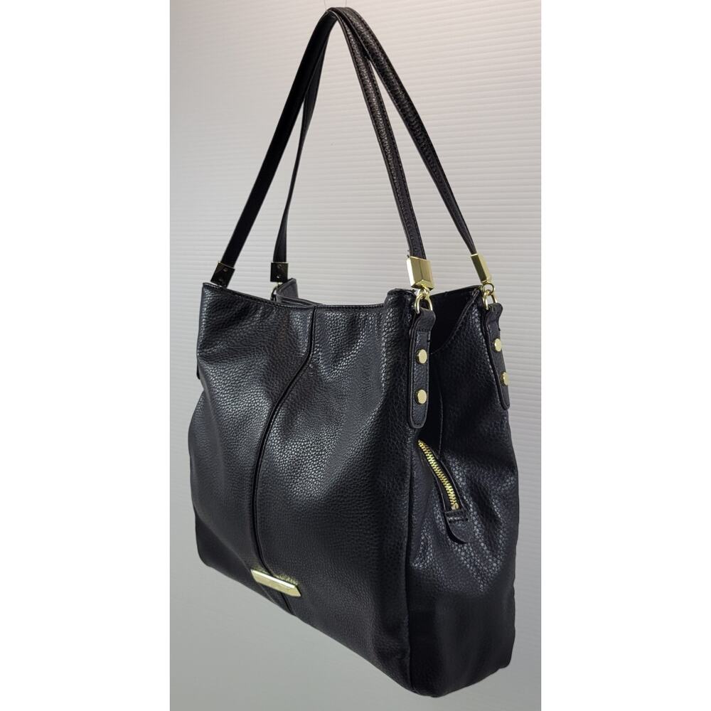 *Z1) Anne Klein Black Faux Pebble Leather Shoulder Tote Hand Bag Purse - Picture 4 of 16